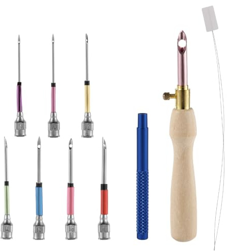 10pz Kit Ago per Punch Needle, Kit Ricamo per Punch Regolabile Con 7 Dimensioni Testine per Aghi per Punch per Principianti Adulti Filo Interdentale Punto Croce Artigianato Fai Da Te