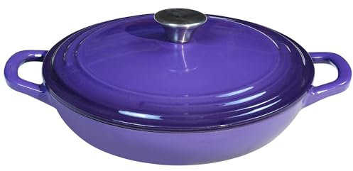 Flavehc Braiser Enameled Cast Iron Braiser 3 QT, Cast Iron Braiser Pan with Lid for Bread Baking, Soup & One Pot Meals, Small Shallow Dutch Oven Casserole for Oven & Induction, Purple