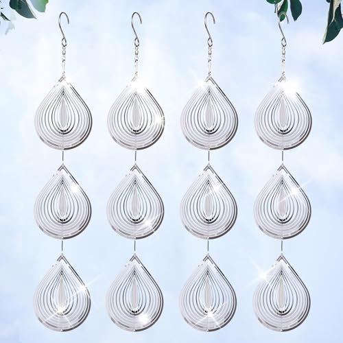 Droplet Bird Scare Discs Set, Metal Bird Reflectors Shiny Wind Spinners for Outdoor Garden Decor, Reflective Bird Devices Deterrents to Keep Scare Birds Away from Outside Patio Porch Yard Fruit Trees