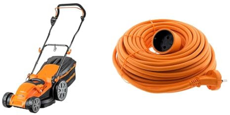 LawnMaster MEB1840M Tondeuse électrique Gazon 1800W 40cm, 6 Hauteurs Réglable 20-70mm, 42L Bac de Ramassage 2 Ans de Garantie & Prolongateur 16A HO5VV-F 2X 1,5 2P sans Terre Orange 20m - Zenitech