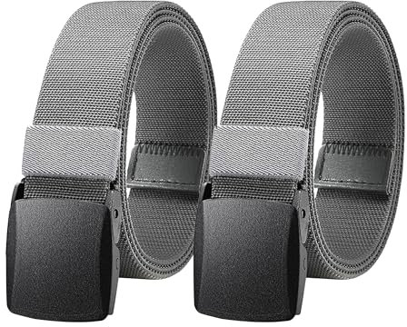 YWKJDDM Taktischer Gürtel, 2 Stück Arbeitsgürtel Herren, 130cm Nylon Canvas Gürtel, Verstellbarer Keine Löcher Gürtel Belt Canvas stoffgürtel für Herren Damen (Grau)