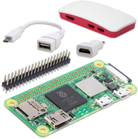 Raspberry Pi Zero 2 W Light Starter Kit mit Quad-Core CPU 1GHz, 512MB RAM, Bluetooth 4.2, WLAN, Mini HDMI Adapter, OTG Kabel, 40-Pin GPIO und offiziellem Gehäuse rot/weiß