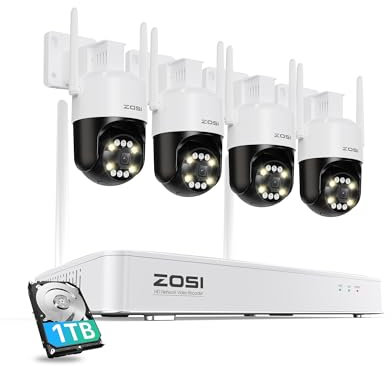 ZOSI 4K 8CH Kit Caméra de Surveillance WiFi 6, 8MP Caméra PT à 360° pour Extérieure, Détection de Personne et Véhicule, Audio Bidirectionnel Alarme Sonore et Lumineuse, Vision Nocturne Couleur