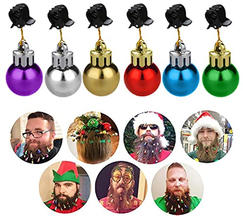 12 stycken 5 x 2 cm skäggprydnader för män jul – färgglada jul skägghårprydnad, jul skäggjulgranskulor set, jul ansikte hår julgranskulor, färgglad klingande ring klocka skägg festival
