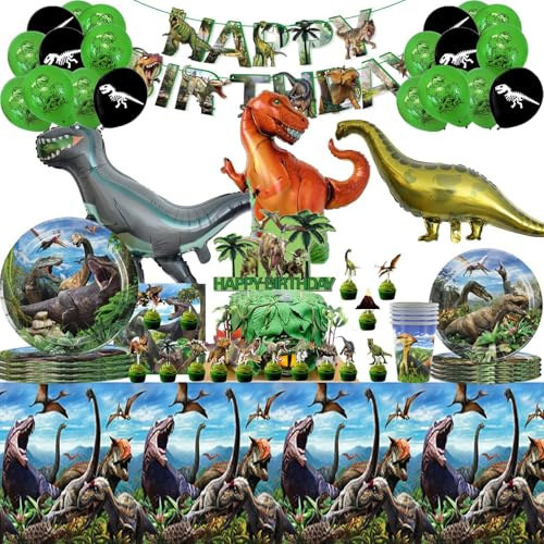 Décoration anniversaire Dinosauro,83Pcs Kit Anniversaire,Vaisselle Anniversaire Dinosauro, fête décoration d’anniversaire garçon10 invités.