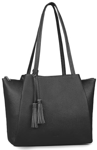 befen Echtleder Handtasche Damen Shopper Tasche, 14 Zoll Laptoptasche, Leder Tote Bag Aktentasche Lehrertasche mit Laptopfach, Mode Schultertaschen für Business Büro Schule, Schwarz