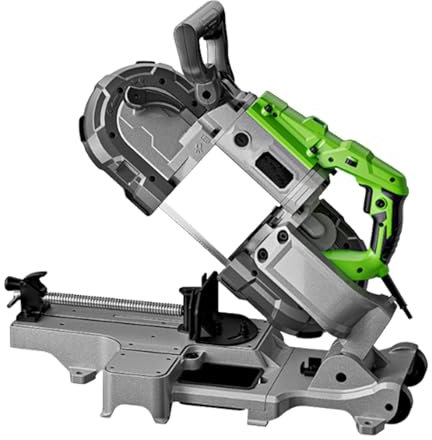 twostronking Sierra De Cinta De 12 Cm para Cortar Metal, Sierra Ingletadora, con Base Extraíble, Velocidad De Corte De 0,8-2,40 M/S, Iluminación LED Incorporada, Adecuada para Metal, Madera, Etc.