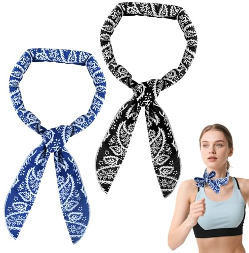 YUNHENTONG Foulard Rafraîchissant Été, 2 Pièces Bandana Rafraîchissant, Accessoire de Sport Écharpe Rafraîchissante Instantanée pour Hommes Femmes Activités de Plein Air Estivales