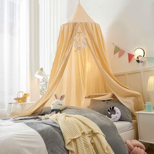 Haayymo Kids Bed Canopy, Cotton Mosquito Net, Kids Princess, Round Dome Canopy for Princess Girls Mosquito Net for Children's Bedroom Nursery Room Decoration (Khaki)
