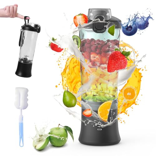 Mixer Smoothie Maker To Go, 600 ml, frullatore portatile per smoothie To Go elettrico con 6 lame, frullatore portatile con tazze e spazzola per palestra, ufficio, sport