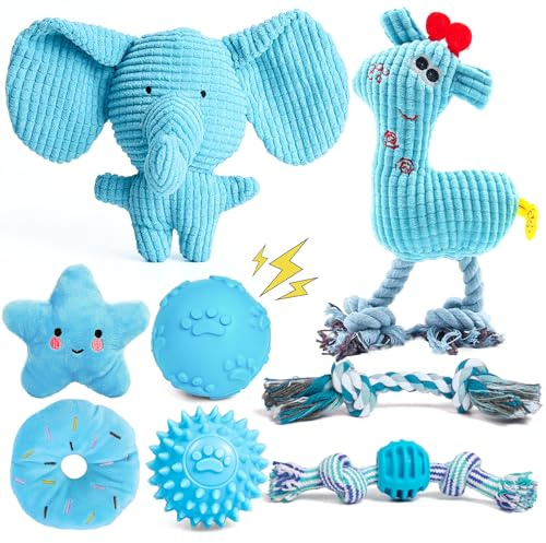 2TRUL 8 Pack Luxury Puppy Toys for Teething Small Dogs, Puppy Chew Toys with Squeaky Dog Toys, Balls and Rope Dog Chew Toys, Dog Toys to Keep Them Busy (Blue)