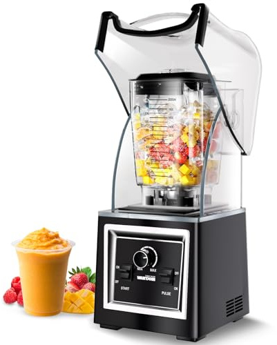 WantJoin Professional Grade Blender - Soundproof & Quiet Commercial Blenders, 2000W High-Power with Removable Shield, 67oz Large Capacity for Smoothies, Shakes, Frozen Drinks & Kitchen Use (Gray)