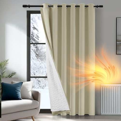 Deconovo Lot de 1 Rideau avec Voilage, Rideau Occultant Isolant Thermique Anti Froid, pour Salon et Chambre, 200x220 (Largeur x Hauteur), Beige Foncé