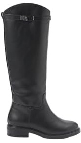 Koroshi Calzado Mujer Tipo Bota Plana caña Alta Efecto Piel, Estilo Montar, Hebilla Decorativa, Cremallera Interior y Forro Efecto Pelo., de Color Black, Talla 39