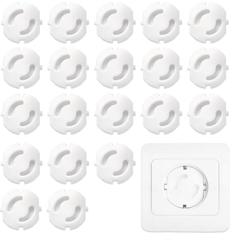 ZORVYN 20 piezas Protectores de enchufes para bebés, protección con mecanismo giratorio, tapa enchufes para bebés, cubre bebé, protección contra descargas eléctricas, protector sin pegar (Blanco)