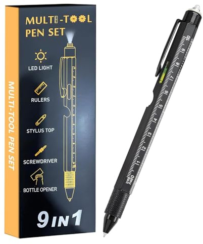 Penna – LED-byggpenna, 9-i-1-gadget, skruvdragare, vattenpass, flasköppnare, mångsidig reparation, present till honom | Julstrumpa för pappa, make, vän, jul, födelsedag