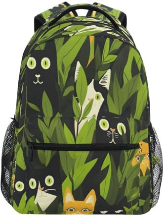 Dagryggsäck svartvit kattgräs ryggsäck casual skolväskor unisex skolryggsäck för resor högskola arbetsresa 29 x 40 cm