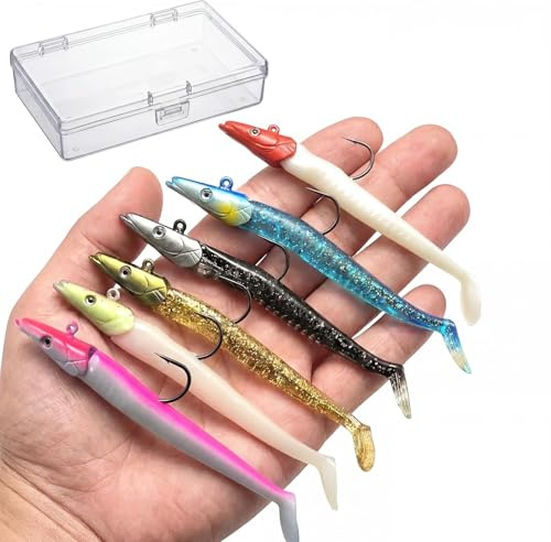 Eulihent 6 Pezzi Esche da Pesca Morbida Gomma Esche da Nuoto 12 cm Mare Esche Artificiali Swimbait Artificiale con T-coda Esca Pesca per Spigole Bass Lucci Trote Pesci Carnivori (22 g)