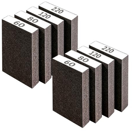 8 slipsvampset, 4 kornigheter slippapper set i 60 80 120 220, torr våt kornighet grov – fint slipblock slipsvampar tvättbara och kan skäras till, slipsvamp för trä, metall, väggar