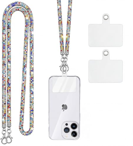 Knrlqim Mobiltelefonkedja universal, glitter mobiltelefon snodd kedja avtagbar mobiltelefonrem för upphängning, snörkedja för iPhone och de flesta smartphones med 2 stycken universell patch (utan