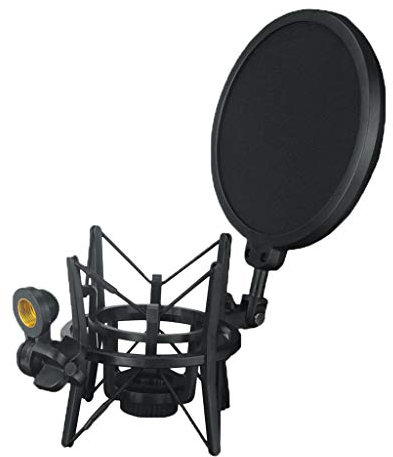 Profi Mikrofonspinne elastische Mikrofonhalterung Mikrofon Ständer mit Popschutz Filter - Schwarz