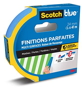 ScotchBlueRuban de masquage de Peinture Finitions Parfaites, 24 mm x 41 m, Scotch Ruban Adhésif Premium pour des Bords de Couleur Nets, Intérieur et Extérieur, Résistant aux UV