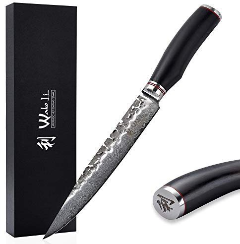 Wakoli EBO Premium Fleischmesser mit 20 cm Klinge und Hammerschlag gefertigt aus 67 Lagen echtem Damaststahl mit schwarzem Eichenholzgriff I Damastmesser Küchenmesser und Profi Kochmesser