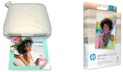 HP Sprocket Select Portable Instant Photo Printer (Eclipse) Prints on 2.3x3.4” Sticky-Backed Zink Photo & IZL2X350 Sprocket 2.3 x 3.4 Premium Zink Sticky Back Photo Paper (50 Sheets)