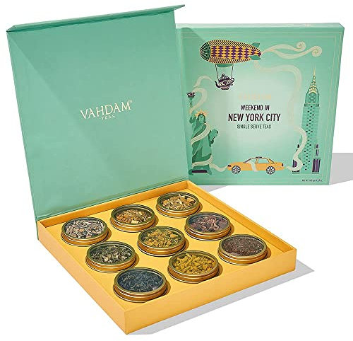 VAHDAM, Weekend à New York - Coffrets Cadeaux de Thé | 9 Variétés - Vert, Infusions & Noir | 100% Naturel | Cadeaux pour Femmes & Hommes, Coffrets de Thé de Luxe pour Lui/Elle