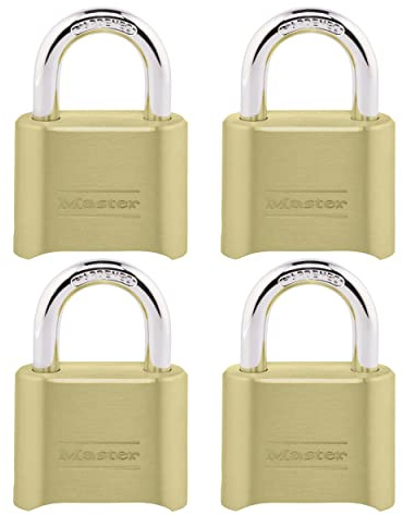 Master Lock Gold Combination Padlock, Gate Lock for Outdoor Fence or Shed, Small Lock with Customizable Code for Indoor or Outdoor Storage, 4 Pack, 175EC4