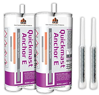 DCP Quickmast Anchor E Concrete Anchoring Epoxy - Two-Part, Dual Cartridge, Fast-Setting Epoxy System for Rebar, Threaded Rods, Crack Repair - Strong Bonding, Durable - 20.2 fl oz. - 2 Pack