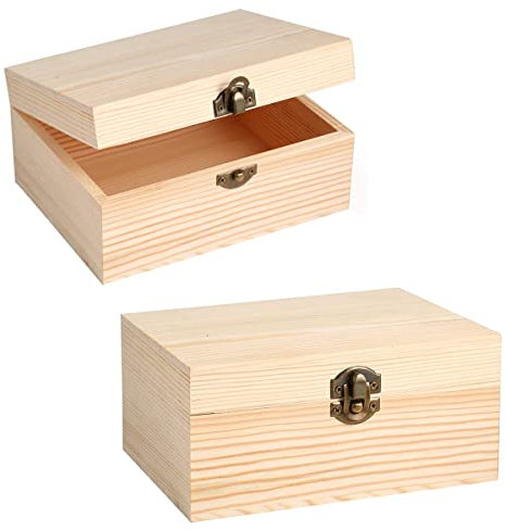 Stormshopping 2 Pack Rustic Unfinished Wooden Box with Locking Clasp DIY Craft Storage Organizer Box for Home Table Decoration - 15 x 10 x 5 cm