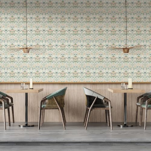 Fchen Art William Morris Vintage Floral Peel and Stick Tapete, Hellgrün, Erdbeerdieb-Muster, Selbstklebend, Coverage Art