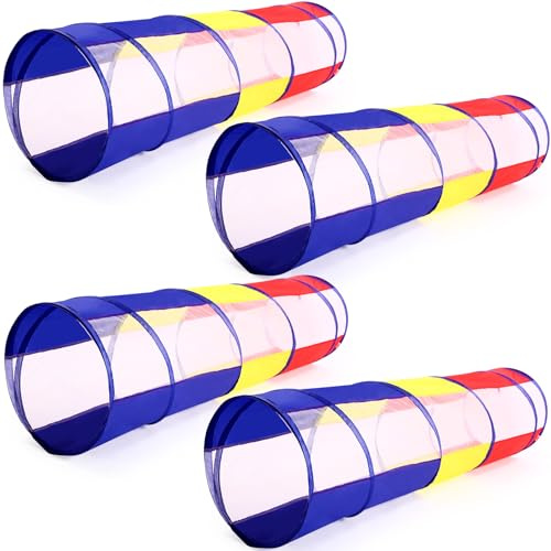 Simgoing 4 Pcs Multicolored Play Tunnel for Kids Crawl and Explore Tent 6ft Pop up Baby Crawl Play Tunnel with See Through Mesh Sides for Toddler Indoor Outdoor Crawling Game