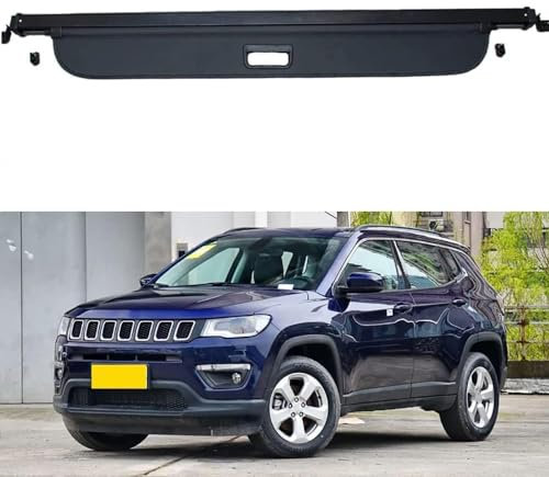 hfzqkj Auto Laderaumabdeckung Kofferraumabdeckung Rollo für Jeep Compass 2017-2021, Einziehbare Kofferraumklappen Hintere Kofferraum Ablagen Hutablage