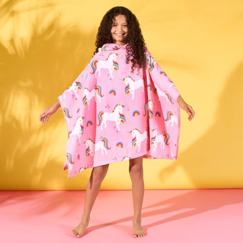 Dreamscene Poncho Towels for Kids, Pink Unicorn Girls Kids Changing Towel for Swimming Beach Pool Kids Changing Robe Hooded Towel Lightweight Oversized Privacy, One Size