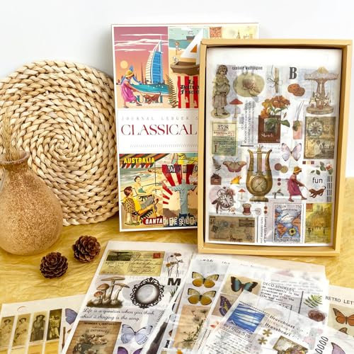 Ptyism 1610 Vintage Scrapbooking Supplies kit，Scrapbooking Sticker丨Scrapbook Zubehör Vintage，Bullet Journal Sticker für Scrapbooking, Bullet Journal Zubehör, Papierbasteleien etc.