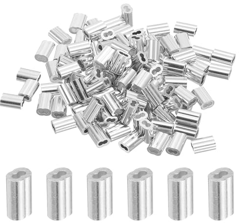 sourcing map 3/64 1.2mm Aluminum Crimping Loop Sleeve Double Ferrule for Wire Rope Cable Line End, Silver 120pcs