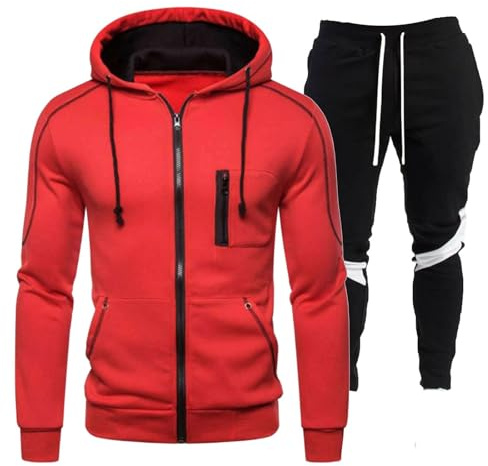 DUHENWU Herren Trainingsanzug 2 Teilig Set Sweatshirt Und Jogginghose Jogginganzug Jacke Trainingshose Sportanzug Fleece Warm Freizeitanzug Fußball Sporthose Für Gym Atmungsaktiv Hausanzug