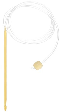 HARFINGTON Bamboo Tunisian Circular Crochet Hook 4.5mm (US G/7) Afghan Wood Knitting Hook Needles with Cable and Bead End for Weave Crocheting Craft Yarn