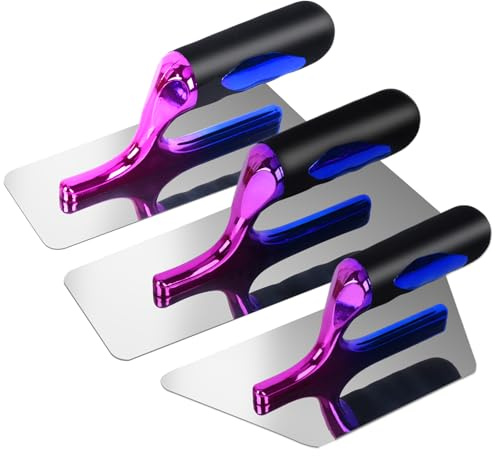 UpJiaflarish - Set di 3 cazzuole in acciaio inox lucido e abbagliante per intonacatura e muratura, strumento manuale per pittura artistica, vernice marmorino, modellazione decorativa in microcemento