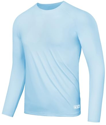 AMZSPORT UV-T-shirt herr Rashguard UPF 50 långärmad kortärmad T-shirt solskydd andas snabbtorkande skyddande T-shirt för fiske, surfing, vandring, cykling, 123034-blå, M