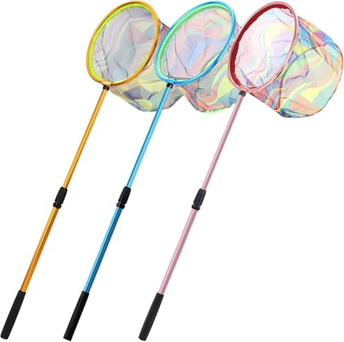 KAHEIGN 3 Piezas Redes de Pesca para Niños, 95CM Red Telescópica para Mariposas Red para Hojas de Piscina Extensible de 68CM a 95CM - para Niños Atrapar Insectos Mariposas Peces Pájaros (3 Colores)