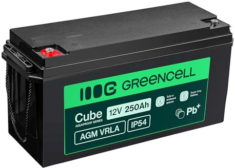 Green Cell AGM 12 V 250 Ah med IP54 batteri fleece blybatteri blybatteri ersättningsbatteri batteribatteri cykelsäker Unbemann Caravan fotovoltaik rullstol solminne solbatteri (12 V 250 Ah)