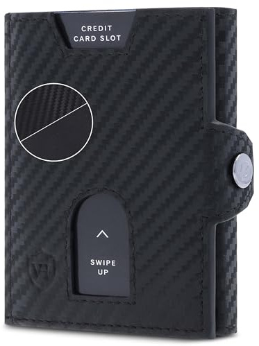 VON HEESEN Slim Wallet mit Münzfach & RFID Schutz - Geldbörse Herren & Damen - Kartenetui Kreditkartenetui - Mini Portmonee Geldbeutel Portemonnaie klein Carbon-Schwarz (PU)