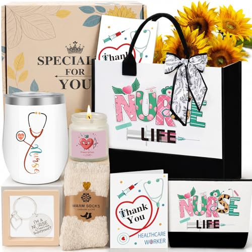 SHXWELL Nurse Gifts for Women, Nurse Appreciation Gift Set for Female Nursing Student - RN Graduation, Nurses Week & Christmas Basket with Canvas Tote Bag