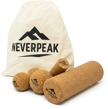 NEVERPEAK Faszienrollen-Set aus Kork – 4-teilig mit Duoball, Faszienrolle, Massageball & Fußrolle – natürlich, antibakteriell & tragbar – ideal für Triggerpunktmassage & Muskelregeneration