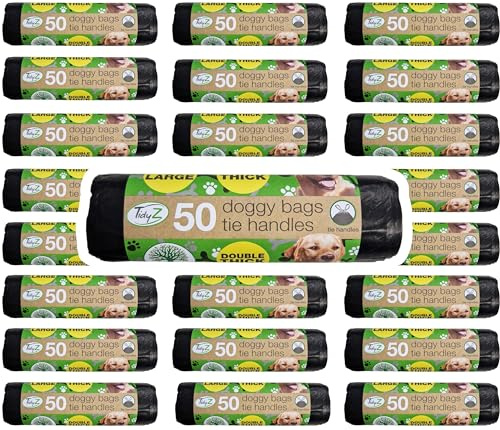 1200 TidyZ Dog Poo Bags. Made from 100% Recycled Plastic. Extra Strong, Extra Large Pet Waste Bags. Tie Handles. On a Roll. Unscented. Leakproof. 24 rolls of 50
