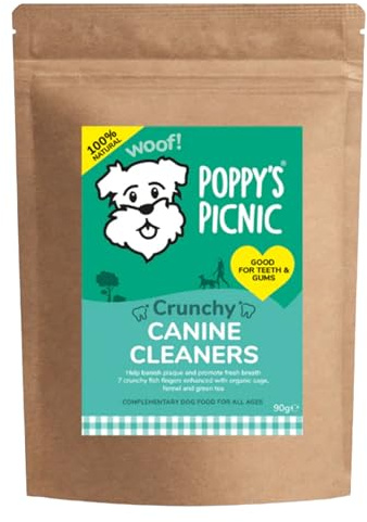 Poppy’s Picnic - CANINE CLEANERS Dog Dental Chews – 7 Pack Natural Dog Chews for Teeth Cleaning – Dental Sticks for Dogs – Grain Free Dog Chews with Fish Skin, Fennel, Sage & Green Tea – 100g