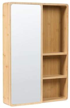 Beliani Mobile da bagno sospeso con ante scorrevoli a specchio 61 x 41 cm con 3 ripiani in legno di bambù marrone chiaro